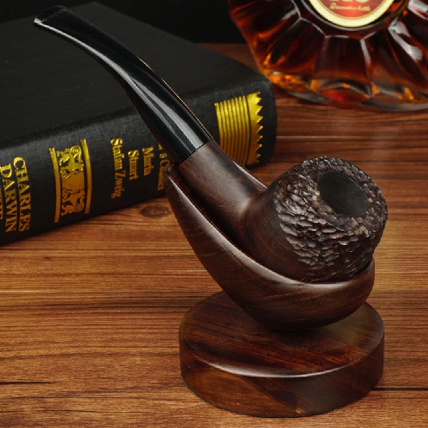 OVARIA Spoon Type Tobacco Pipe Stand, Solid Wood Smoking Pipe Display Rack, Red Ebony Single Pipe Holder Smoking Pipe Stand Vintage Men's Tobacco Accessories, Great Gift
