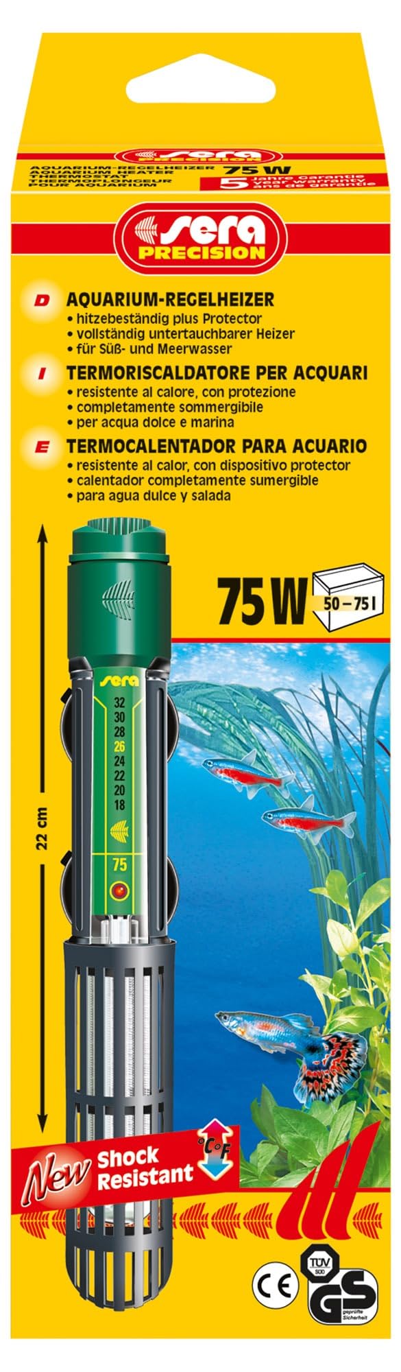 sera Aquarium-Regelheizer 100W | Heizstab Aquarium für konstante Wassertemperatur | Aquarium Heizung mit schockresistentem Quarzglas & Sicherheitsschaltung | Für Süß- & Meerwasseraquarien von 20–500 L