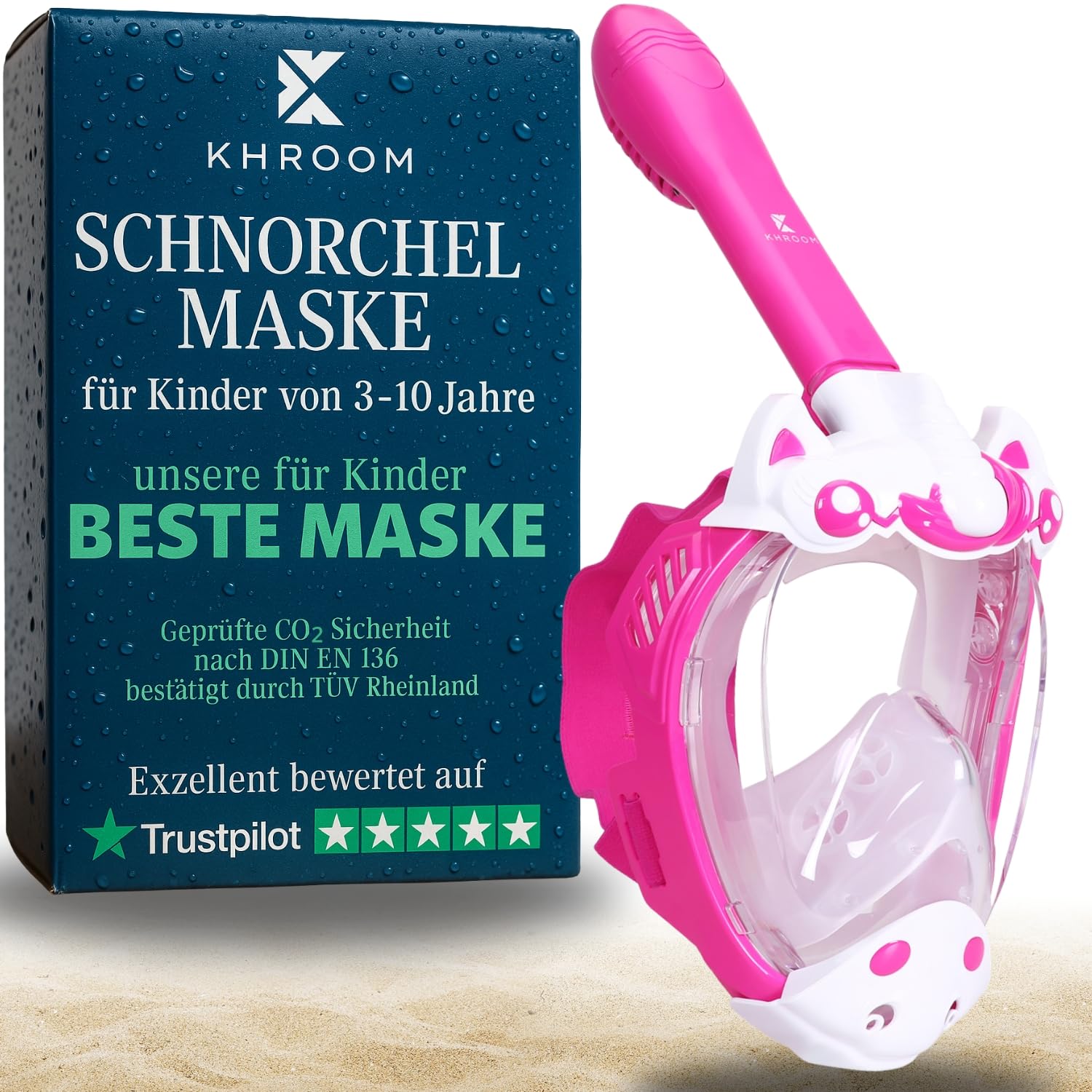 Khroom Schnorchelmaske Kinder 3 - 10 Jahre | TÜV geprüft & CO2 sicher | Vollgesichtsmaske / Tauchmaske Kinder ganzes Gesicht | Tauchermaske mit Tragetasche