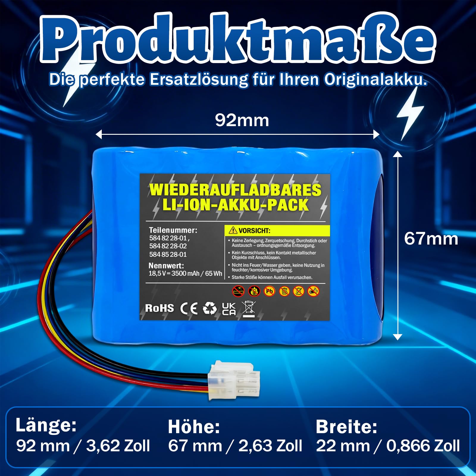 18.5V/3500mAh Mähroboter Akku für Husqvarna 310 315 315X Kompatible mit Gardena Sileno City 250 500 R100Li Sileno+ R130Li R160Li Rasenroboter, Ersatzakku Modell 584 85 28-02 (A)