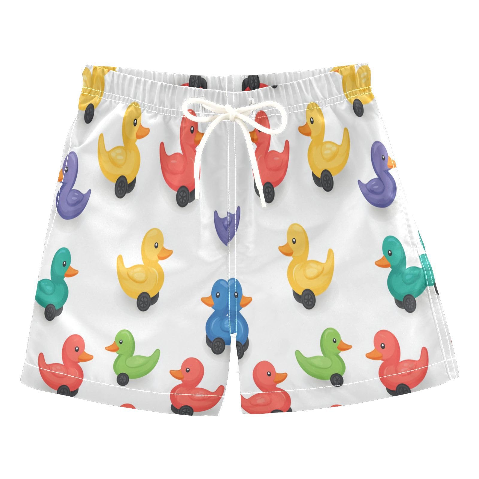 Jucciaco Boys Beach Board Shorts Colorful Duck Car Play Quick Dry Swim Trunk Swimwear for Kids