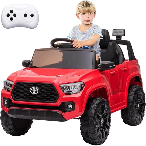 Officially Licensed Toyota Tacoma 12V Kids Ride on Car, Kids Electric Vehicles with Parent Remote Control Spring Suspension Safety Belt, Soft Start, LED Headlight, Suitable for 37-72Months