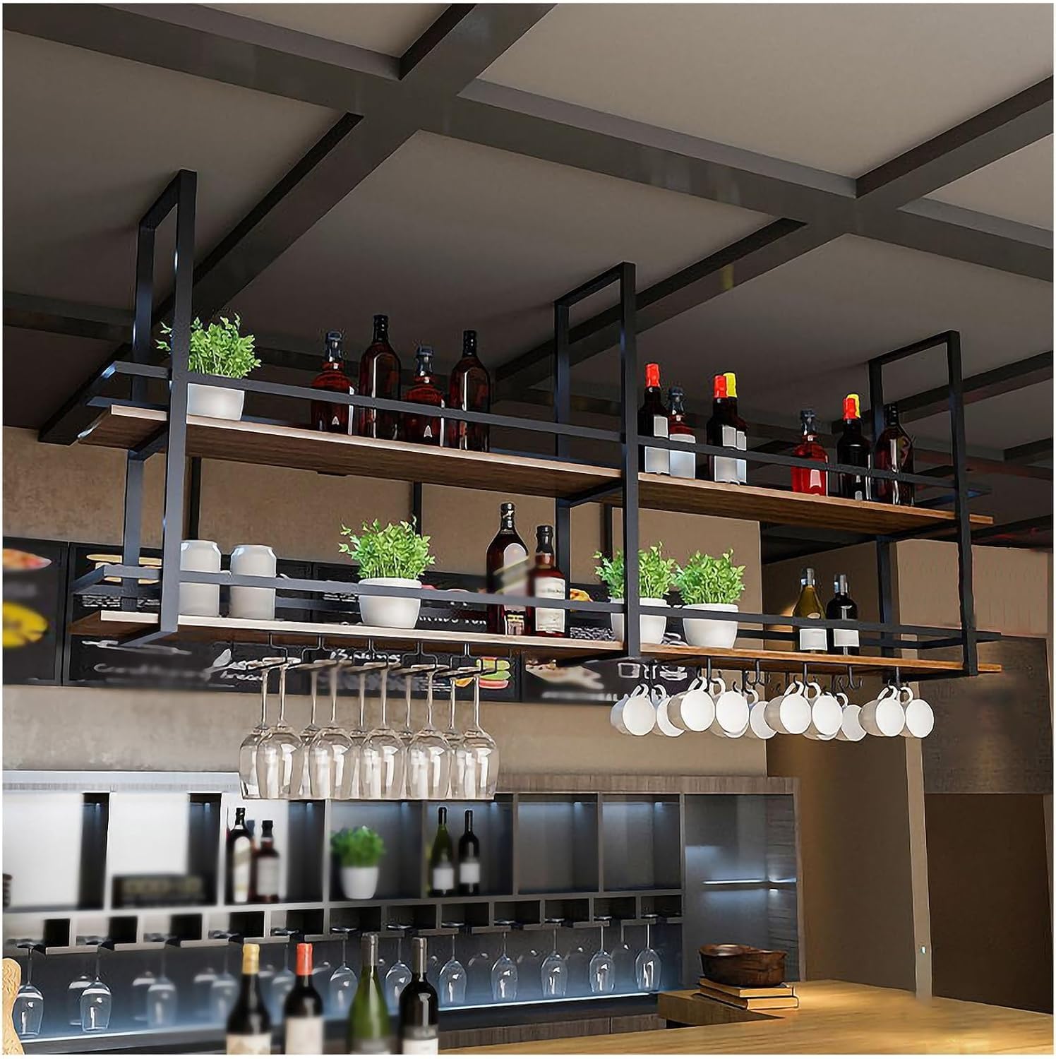 Porte-bouteilles de vin en métal de haute qualité pour une décoration de plafond raffinée