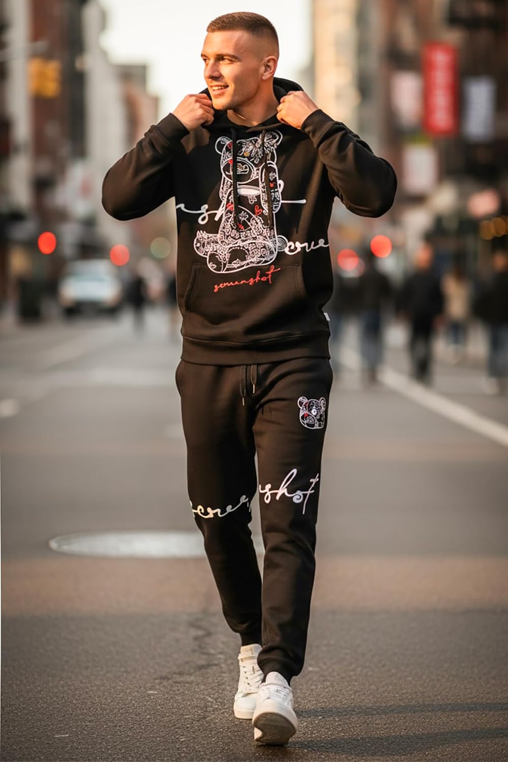 SCREENSHOT Mens Urban Premium Fleece Hoodie - Animation Cartoon Character Embroidery Patch Gel Print Hooded Sweatshirt