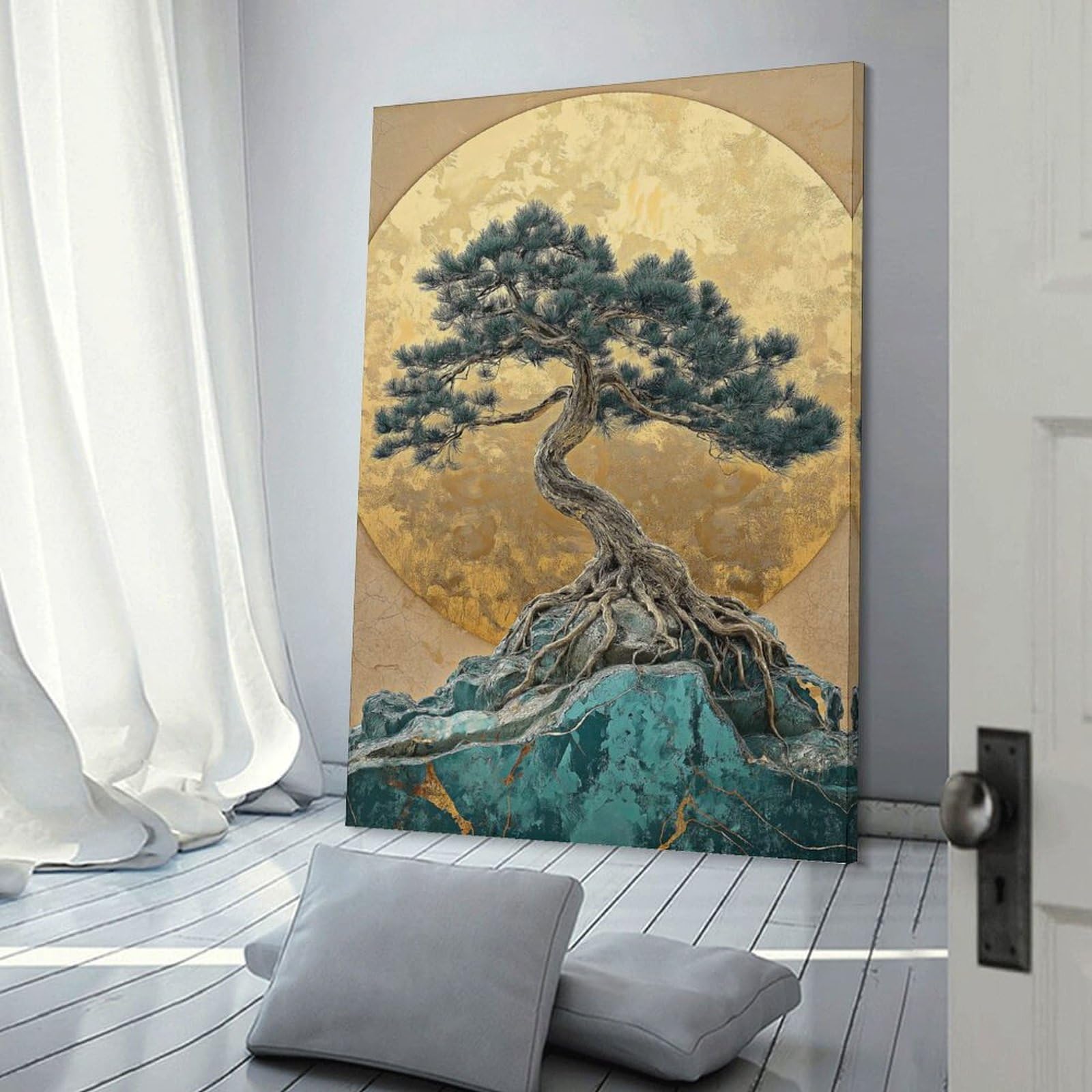 Junmoney Wall Art Print Golden Bonsai Tree Art, 20x30inch(50x75cm), for Hallway, Bedroom Or Modern Interiors, Thoughtful Wall Decor for Art Lovers