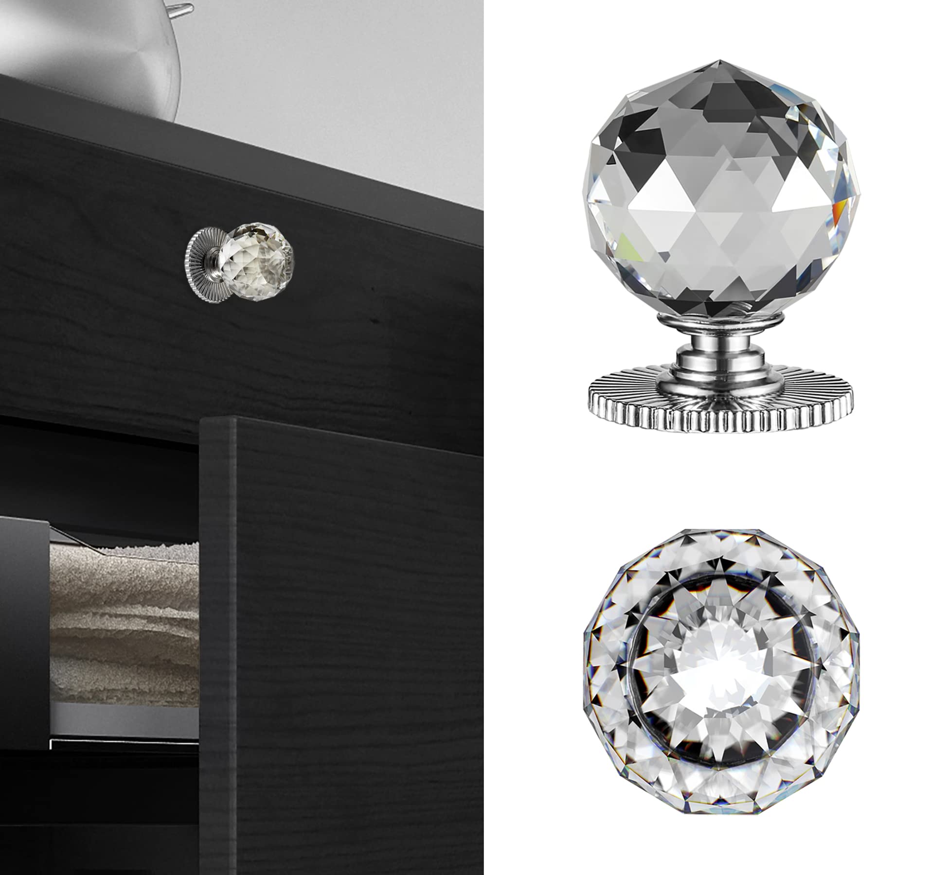 Bouton de meuble autocollant argent Stargallery poignée miroir tiroir 40mm