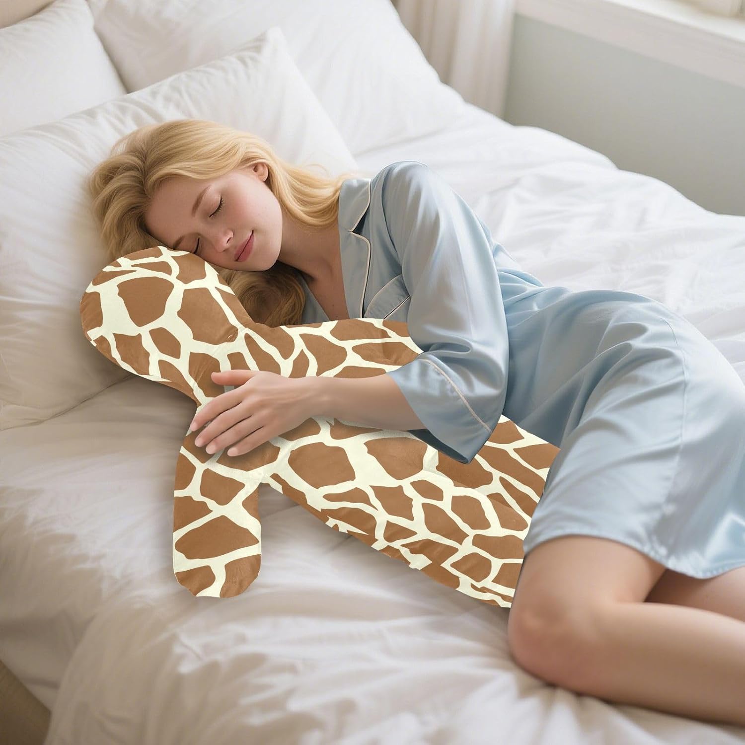 Giraffe's Skin Human-Shaped Pillow Soft Body Pillows Washable Velvet Pillows for Anxiety Relief Sleeping Cuddling & Support