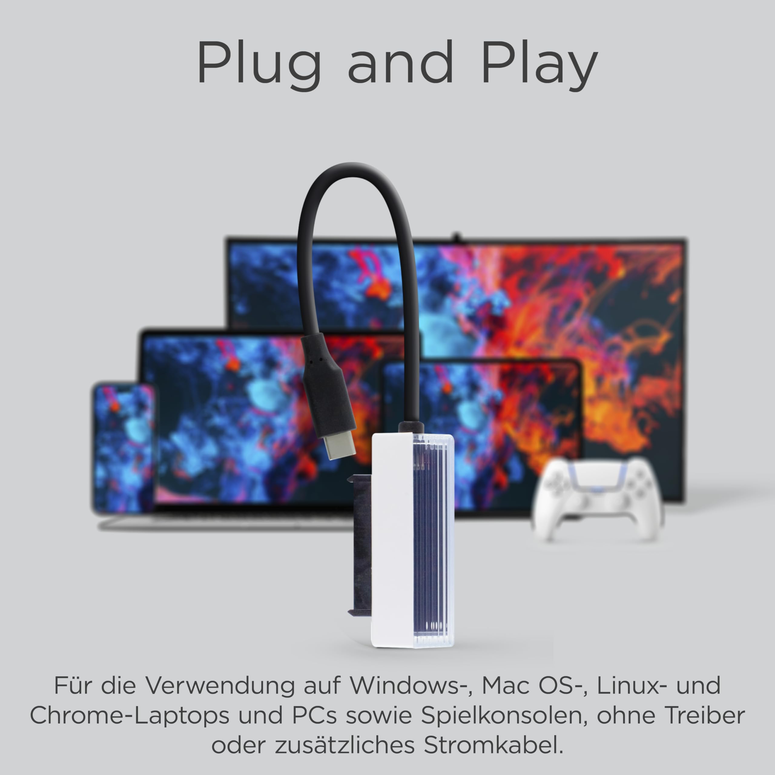 Integral Adapter USB-C na SATA SSD z kablem, 2,5-calowy dysk twardy SATA na USB typu C, kompatybilny z HDD i SSD I/II