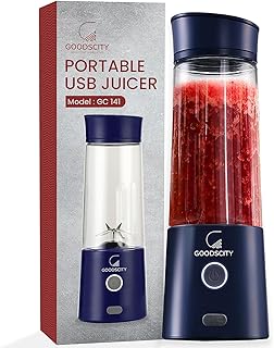 Goodscity Blender For Smoothie And Juices | Portable Hand Blender For Kitchen &Gym | Usb Rechargeable Fruit Juicer | 6 Sharp SS Blade | 400 Ml Food Grade Jar | Long Battery |1 Yr Warranty| GC141