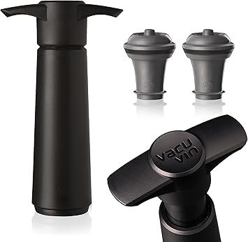 Vacu Vin Original Wine Saver with 2 Vacuum Bottle Stoppers – Black Wine Preserver Pump for Red or White Wine – Manual Air Remover System – Airtight Seal – Keep Wine Fresh Longer