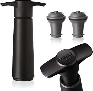 Vacu Vin Wine Saver Gift Set - Black | 1 x Vacuum Pump + 2 x Vacuum Wine Stopper