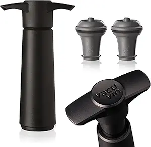 Vacu Vin Original Wine Saver with 2 Vacuum Bottle Stoppers – Black Wine Preserver Pump for Red or White Wine – Manual Air Remover System – Airtight Seal – Keep Wine Fresh Longer