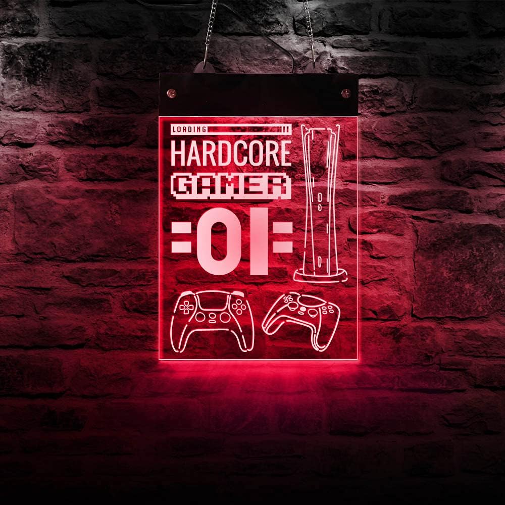 The Geeky Days Hard Core Gamer Electric Multi Color Lighting Display Sign for Boy Playroom Gamepad Emblem Lamp Gaming Console LED Lighting Decor Illuminated Board(15.74 x12inches)