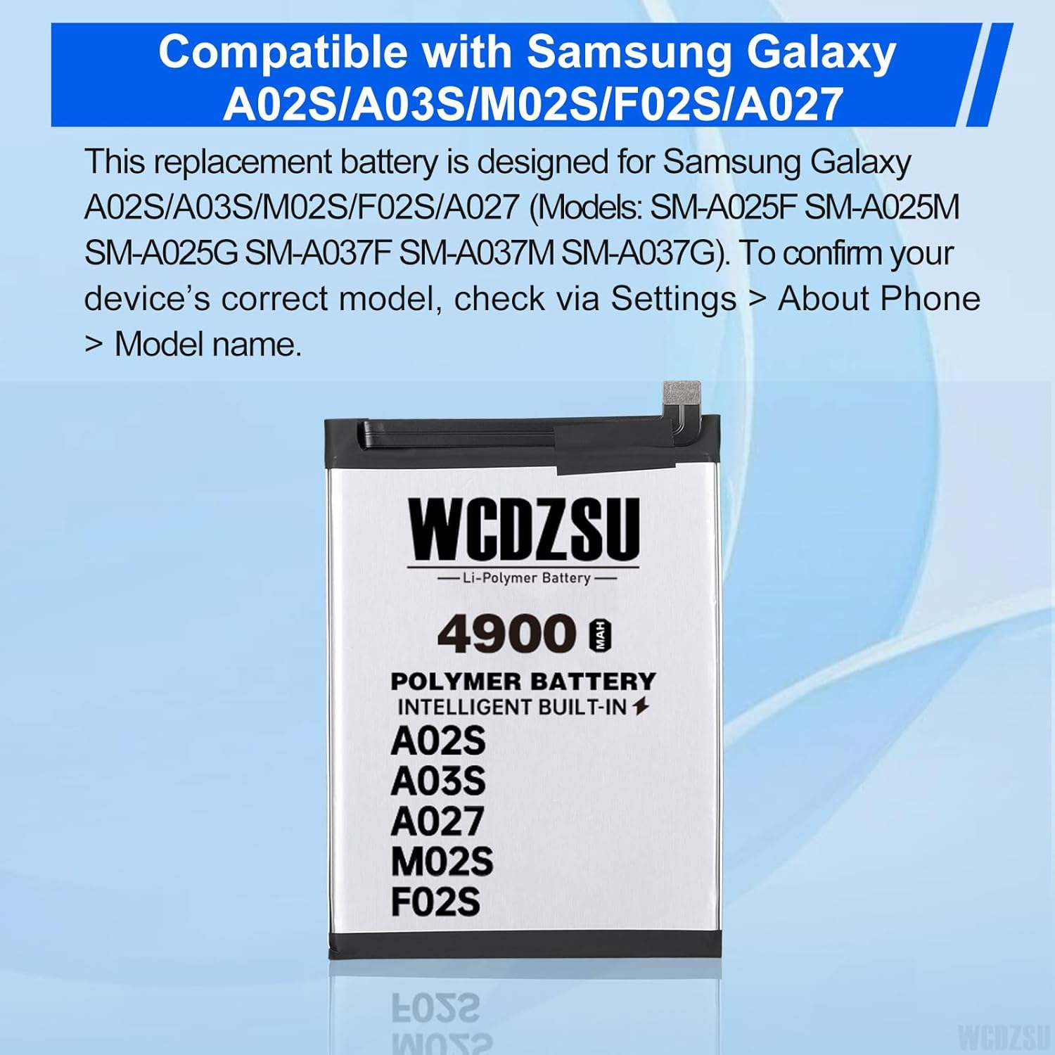 Battery for Samsung Galaxy A02S A03S M02S F02S A027 High Capacity 4900mAh New 0 Cycle Lithium Polymer Replacement Battery with Repair Tool Kit Model SM-A025F SM-A037F