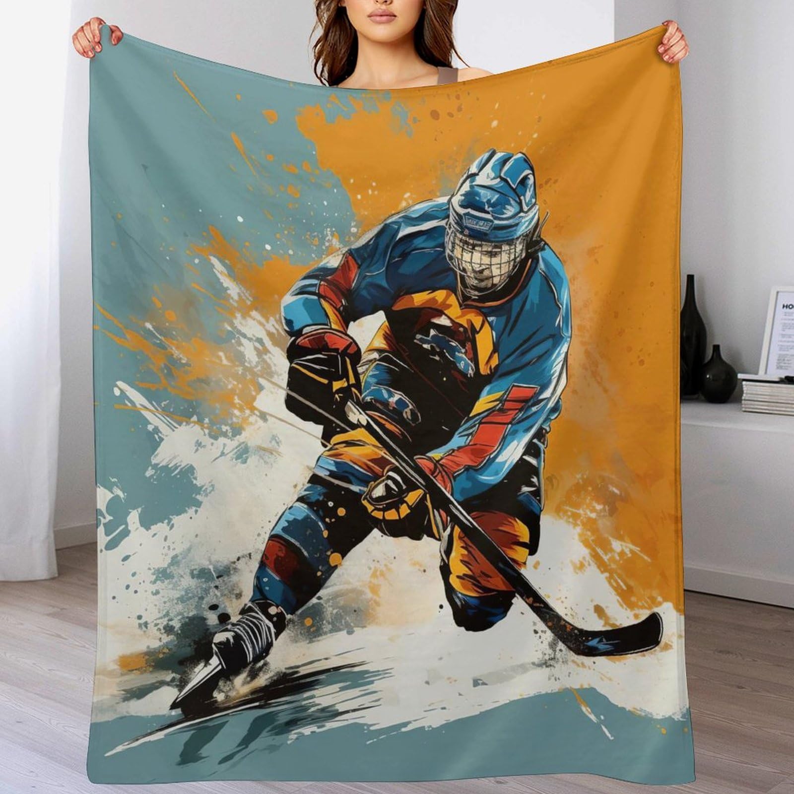 Couverture flannel bateau à glace hockey polaire chaude 150x200cm pour canapé