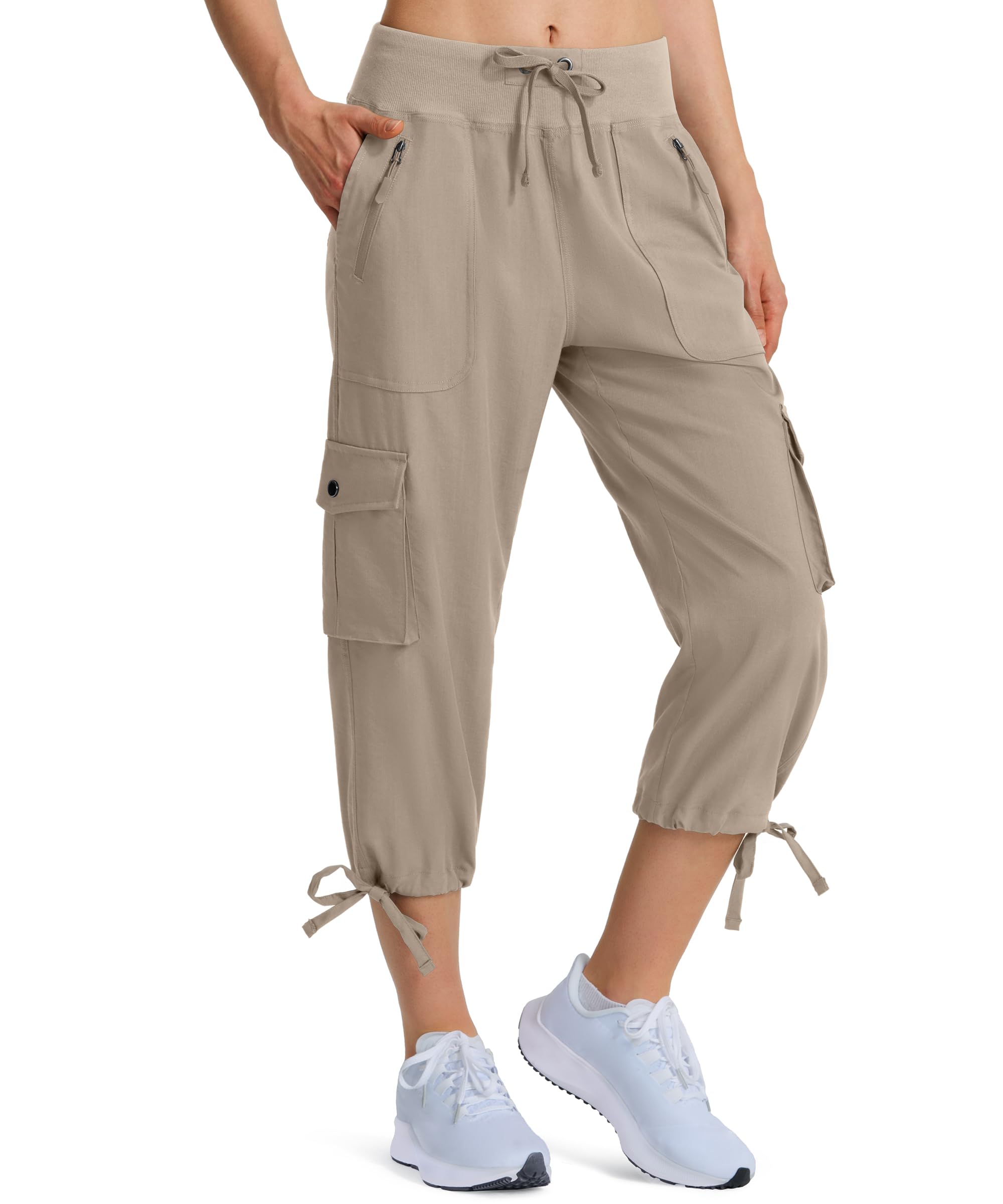 Ksmien Women's Hiking Capris Quick Dry Lightweight Ladies Summer Cargo Pants 8 Pockets for Travel Camping