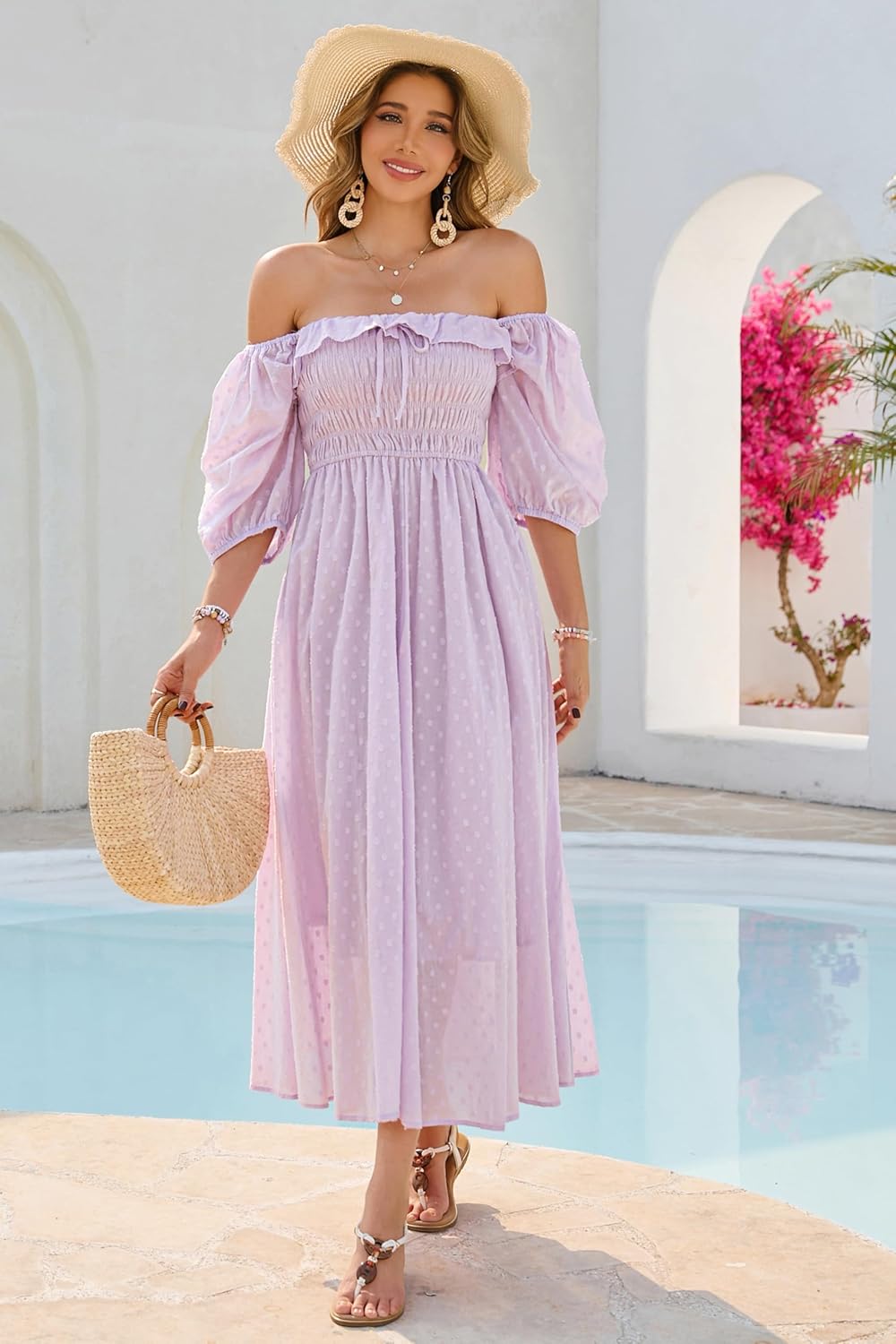 R.Vivimos Women Summer Half Sleeve Cotton Ruffled Vintage Elegant Backless A Line Flowy Long Dresses - Image 6