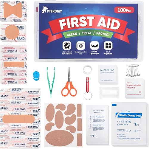 Miniatura 8 de PTEROMY Kit de primeros auxilios de 300 piezas, kits de emergencia pequeños portátiles, kit compacto de primeros auxilios con estuche de