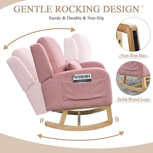 Miniatura 3 de Mecedora para guardería, mecedora tapizada con respaldo alado, mecedora con respaldo alto cómodo, reposabrazos curvado, almohada lumbar para sala de
