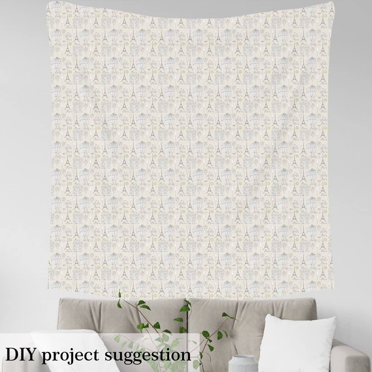 Eiffel Tower Fabric by The Yard Paris Symbol City Landmark Fabric for Upholstery and Home DIY Projects French Style Hand Drawn Bicycle Fabric for Chairs Curtains Lamp Shade,2 Yards - Image 4