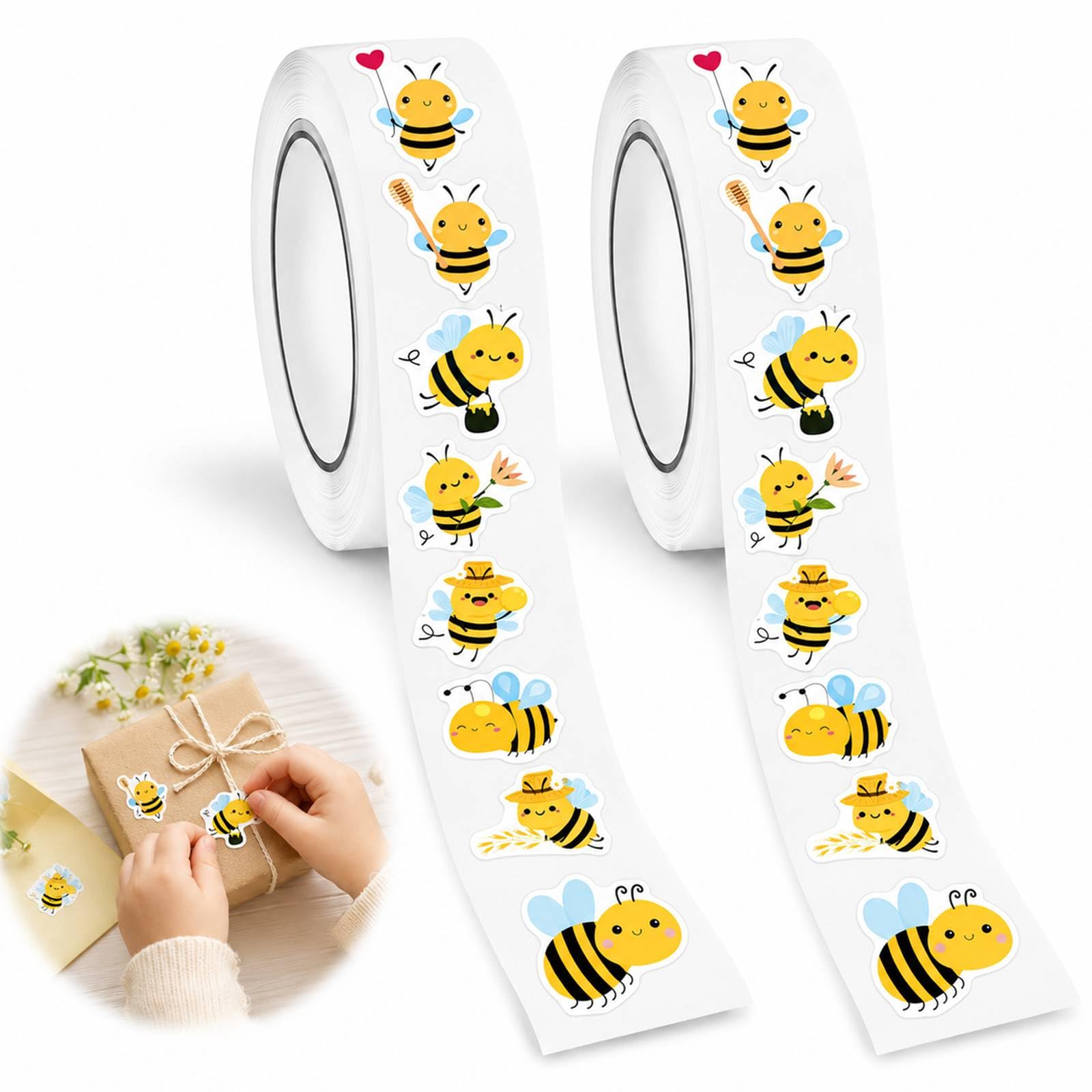2 Rolls 1000PCS Animal Stickers Roll, 1 Inch Self Adhesive (Honey Bees) — image 1