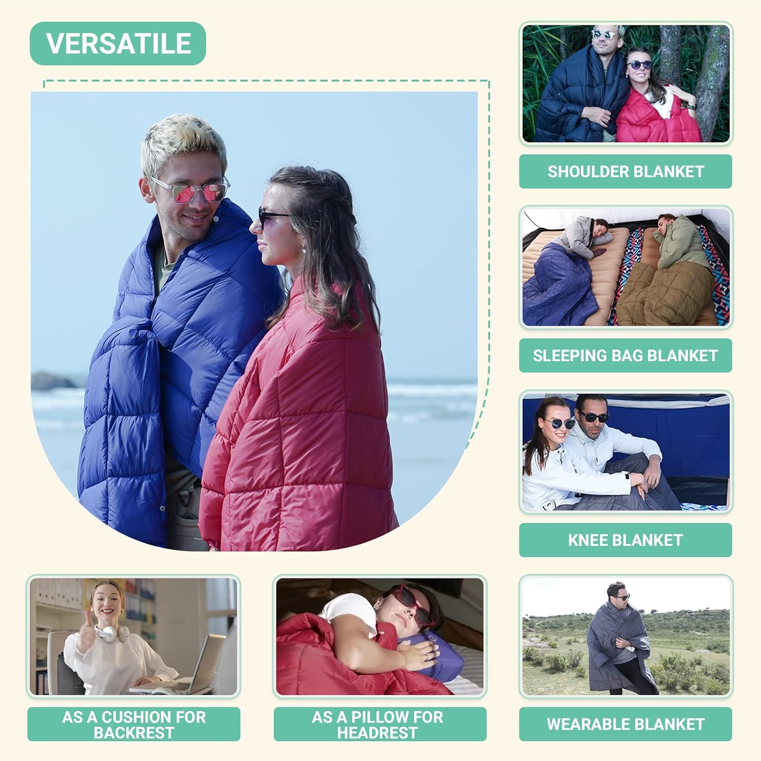 KingCamp Down Camping Blanket - Packable Lightweight Travel Blanket for Cold Weather Backpacking, Compact & Water Resistant & Warm Airplane Quilt 69x53 Black : Sports & Outdoors