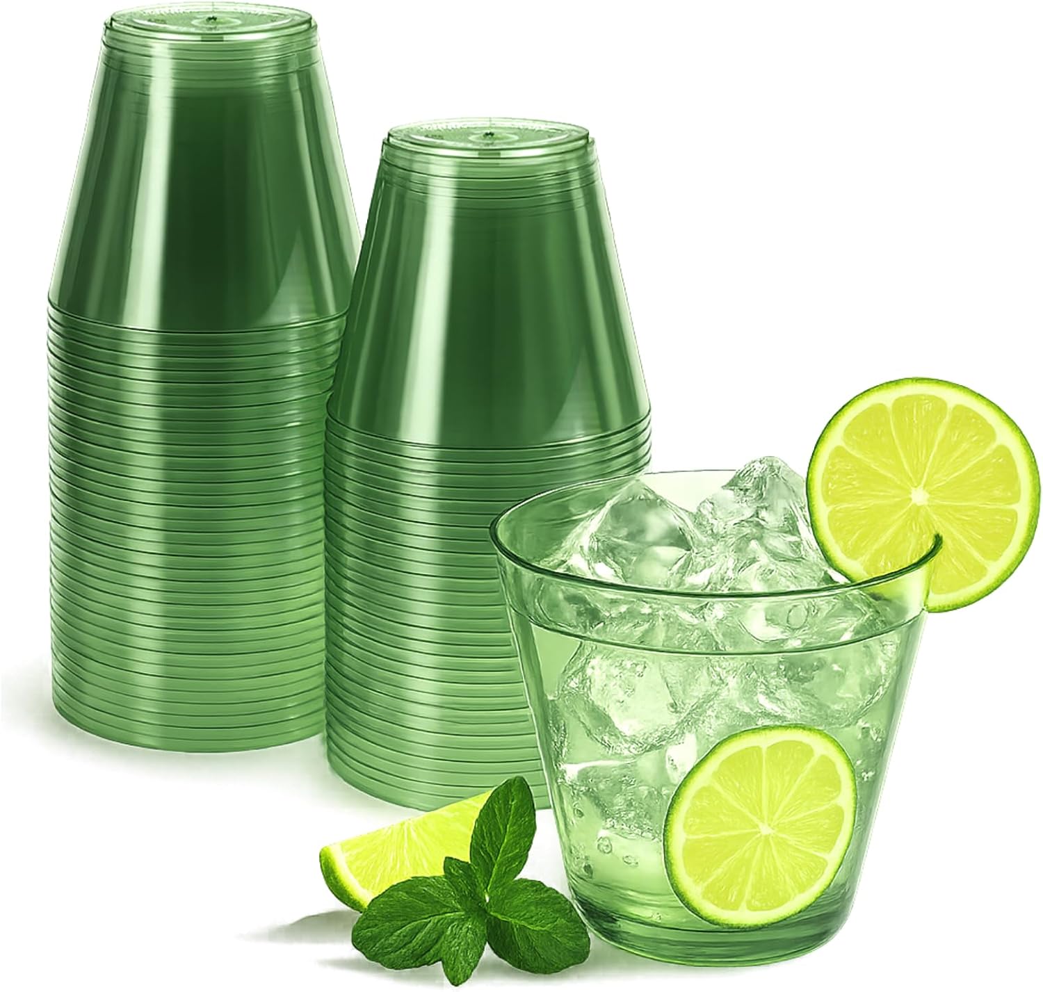 Minatee 100 Count Plastic Cups Disposable Fancy Cups Heavy Duty Wine Cocktail Glasses for Galentine's, Valentine's, Wedding, and Birthday Party Supplies Plastic Drinking Tumblers(9 oz,Olive Green)
