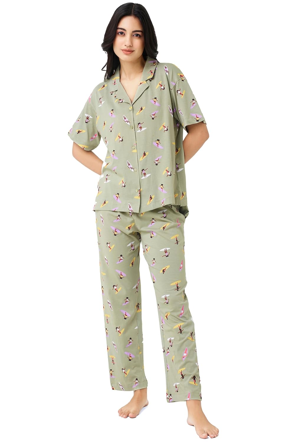 I like me Night Suit for Womens Surfing Printed Cotton Drop Shoulder Shirt and Pajama Set 9401 - Review, Price and Buying Guide