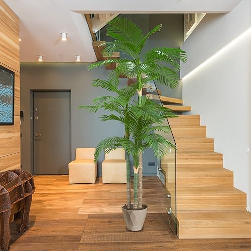 Miniatura 5 de AnTing Palmera artificial de caña dorada de 8.5 pies de alto, palmera artificial de seda en maceta resistente de plástico, gran planta de palmera