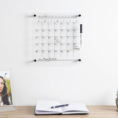 Miniatura 2 de ArtToFrames Pizarra de acrílico transparente de borrado en seco, 18 x 18 pulgadas, con accesorios de montaje en pared negros y diseño de calendario