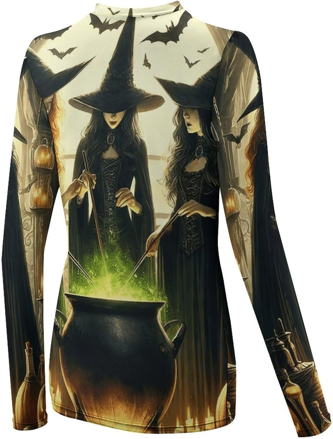 Halloween Witch Rash Guard for Women UPF 50+ UV Sun Protection | Long Sleeve Workout Top Quick Dry Athletic Hiking Shirt Moisture Wicking Swim Shirt for Running, Cycling, Swimming