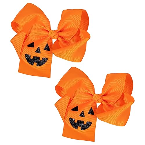 Lazos de calabaza con clip de 4.5 pulgadas para niñas, lindo color naranja, otoño, Acción de Gracias, Halloween, cinta de animación, pasador de