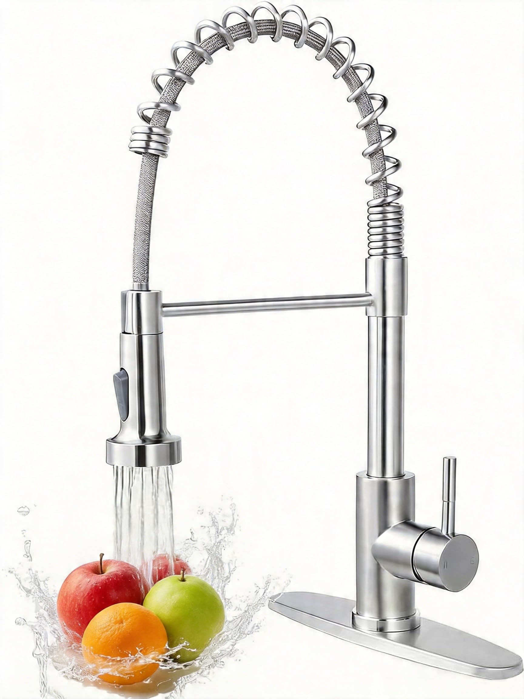 Robinet de cuisine en nickel brossé Friho avec douchette extractible pour évier à 1 ou 3 trous