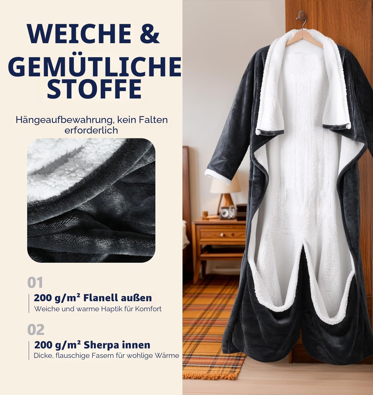 USB-Heizdecke, tragbare Heizdecke mit Ärmeln und Fußtaschen, tragbare elektrische Decke, 180 x 130 cm, 6 Wärmestufen, automatische Abschaltung, maschinenwaschbar (130 x 180 cm)