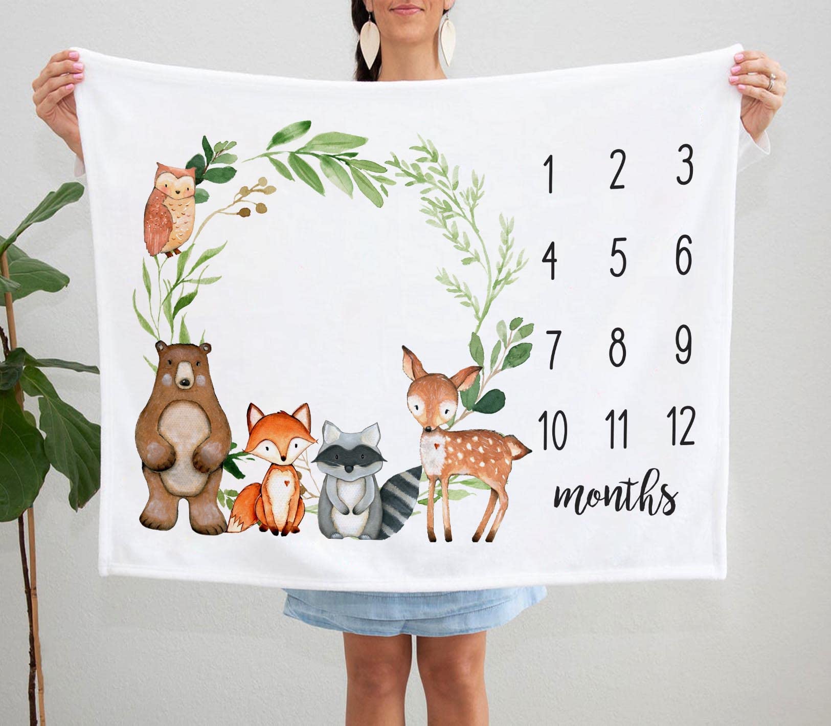 Monthly Photo Blanket Woodland Baby Milestone Blanket - Forest Animals ...
