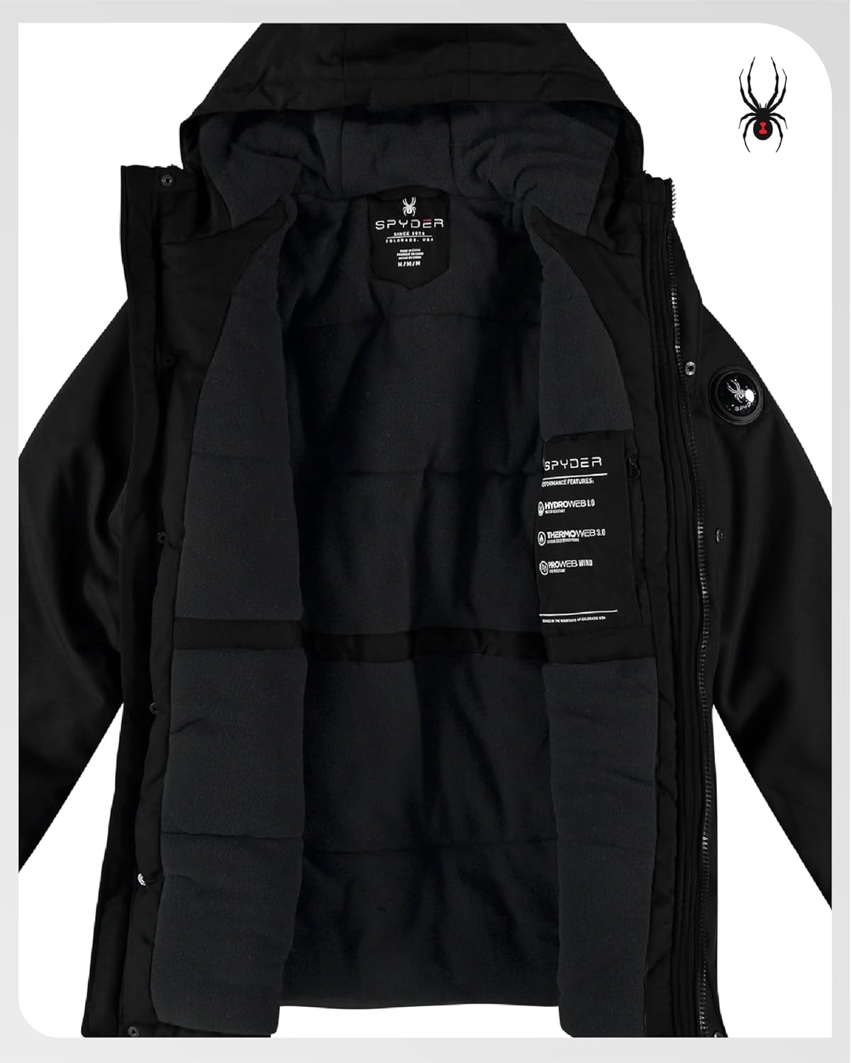 Spyder Mens Winter Coats - Polar Fleece Jacket Parka Down Winter Coat Wind Resistant Waterproof Hooded Jackets for Men - Image 3