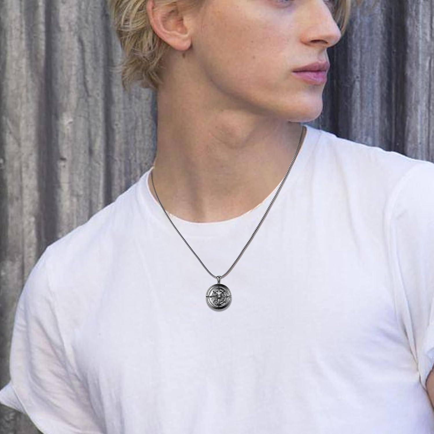 Compass Necklace 925 Sterling Silver Black Gold Compass Necklace for Men Vintage Gear Compass Jewelry Gifts for Men Father Husband Boyfriend - Image 6