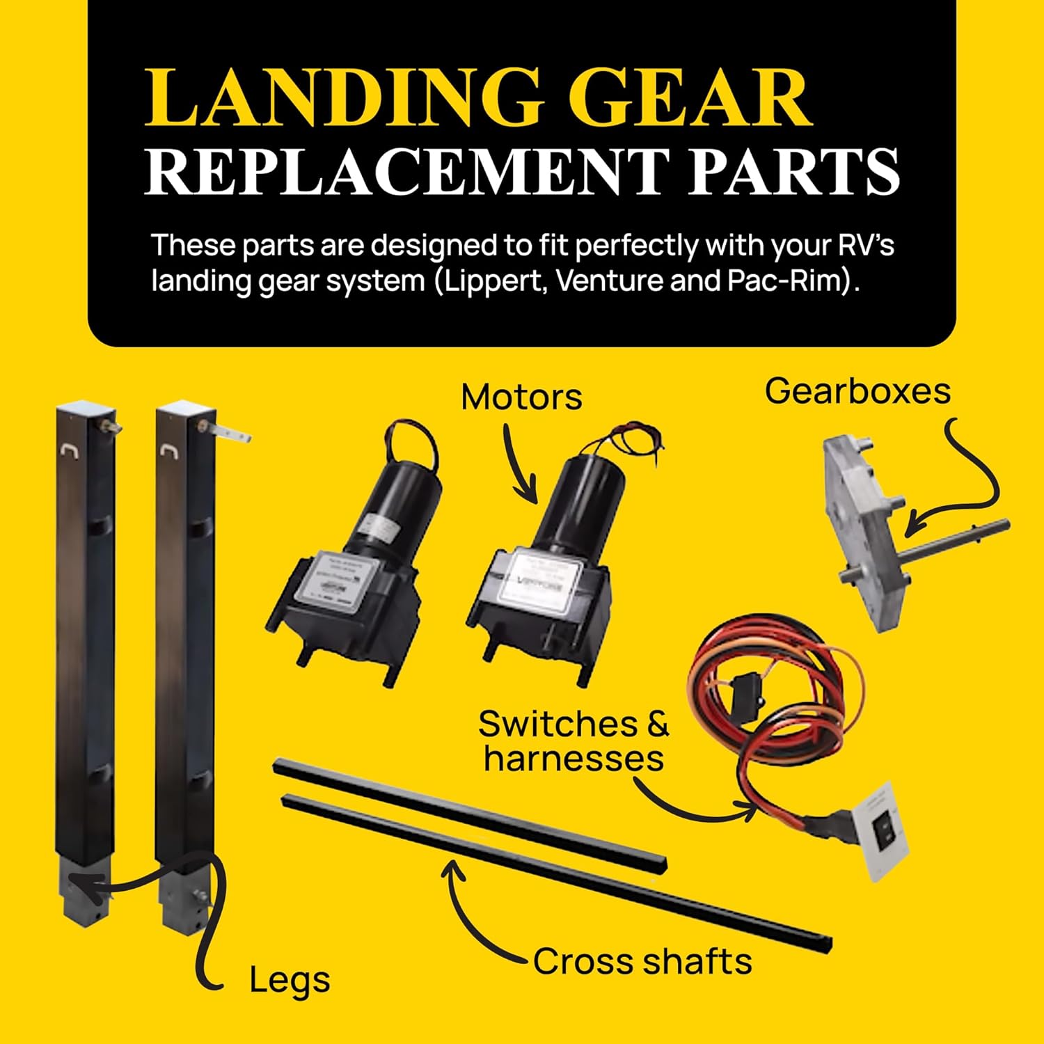 Stromberg Carlson LG-177202 Venture Lead Leg - 5th Wheel Landing Gear Replacement for RV, Camper & Trailer - Compatible with Venture, Lippert & Pac-Rim - Pin Included - Black, 33.5" Leg