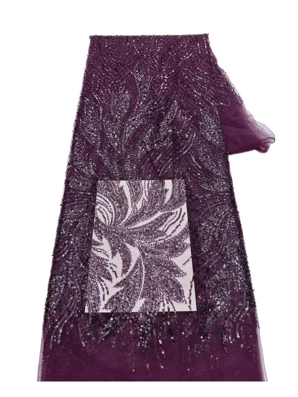 Ciężka cekinowa koronkowa tkanina firmy Yard Beaded Mesh 5Yds | koronkowa tkanina, ciężka cekinowa siatka, haftowana suknia z koralikami 3D(Purple)