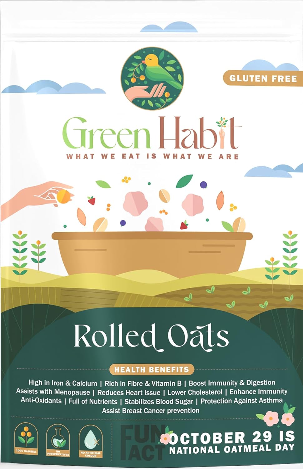 Greenhabit Gluten Free Rolled Oats a.k.a OldFashioned Oats 1.5 kg