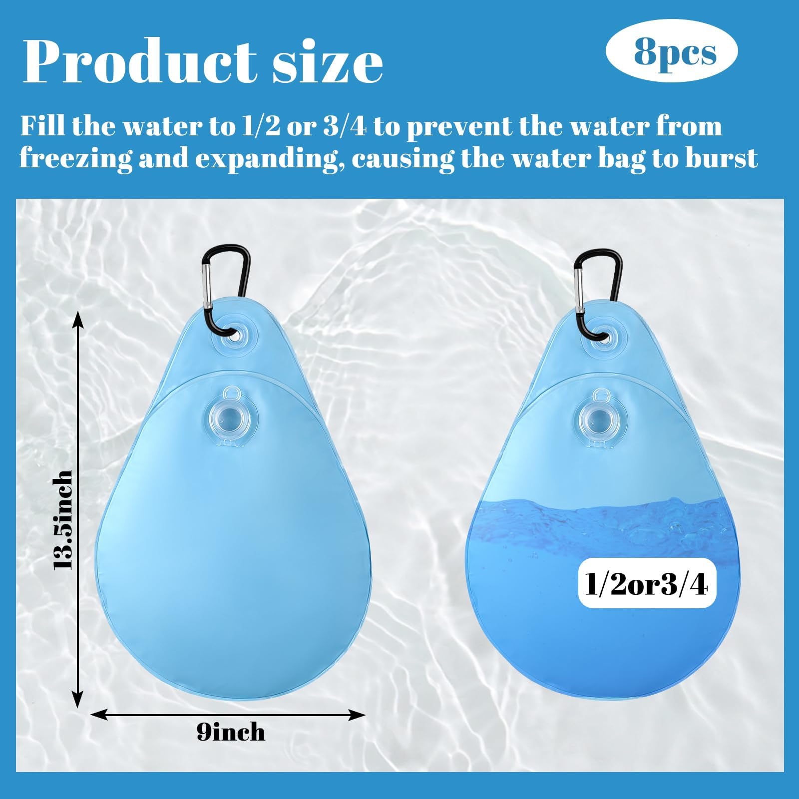 Sacs d'eau Lourds pour Couverture de Piscine, 8 Pièces Sacs d'eau de Piscine PVC, Poids de Couverture de Piscine avec Crochets, Poids pour Abris de Piscine Enterrés