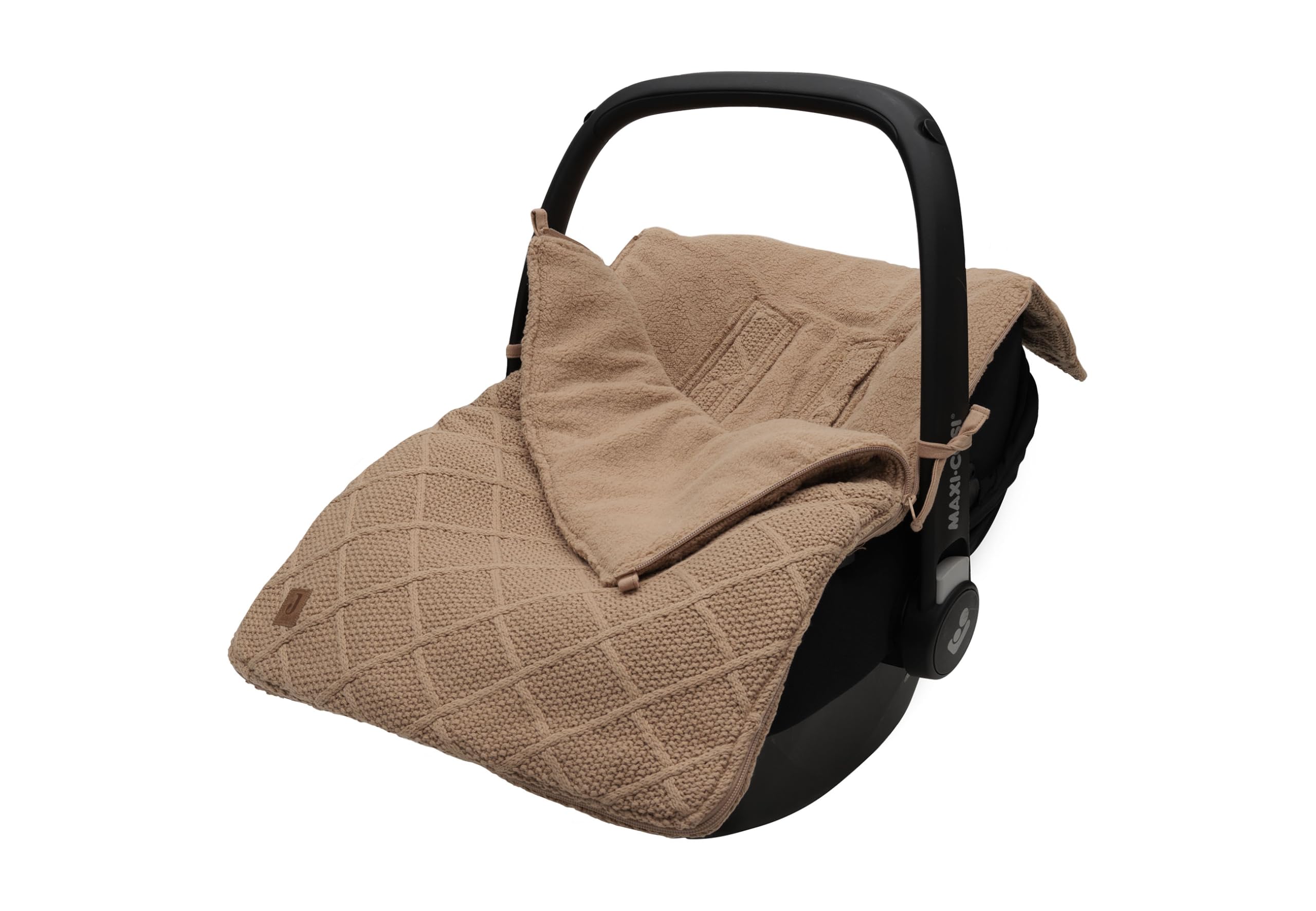 Jollein Chancelière Check Knit Biscuit - Pour siège auto groupe 0+ et poussette - Pour ceinture à 3 points et 5 points - Motif tricoté et doublure en polaire