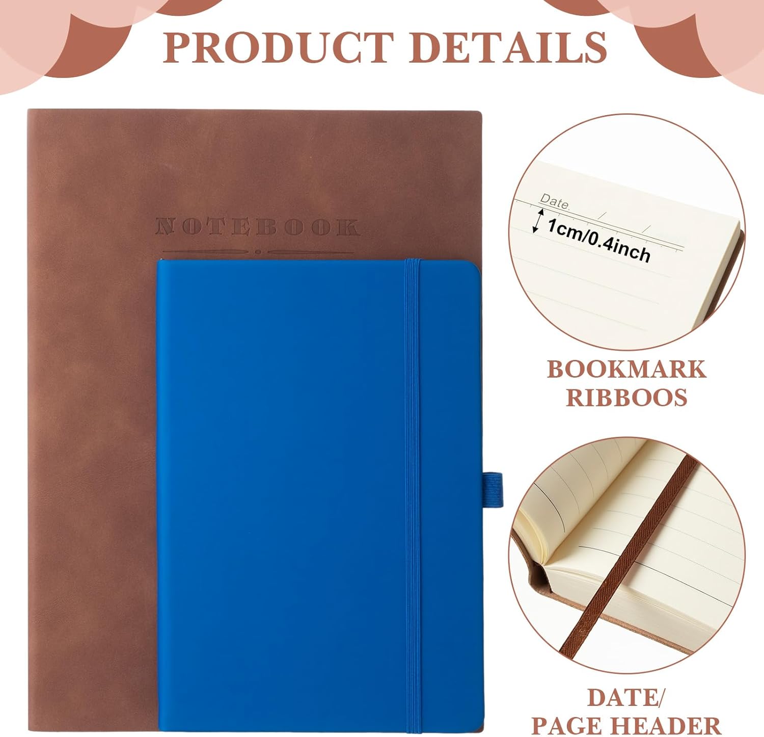SATINIOR 5 Pack A4 Notebooks Large Journal 360 Pages Leather Softcover Hardcover Notebooks Thick Paper Lined Note Writing Notepad for Travel Office School Business, 8.5'' x 11''(Brown)