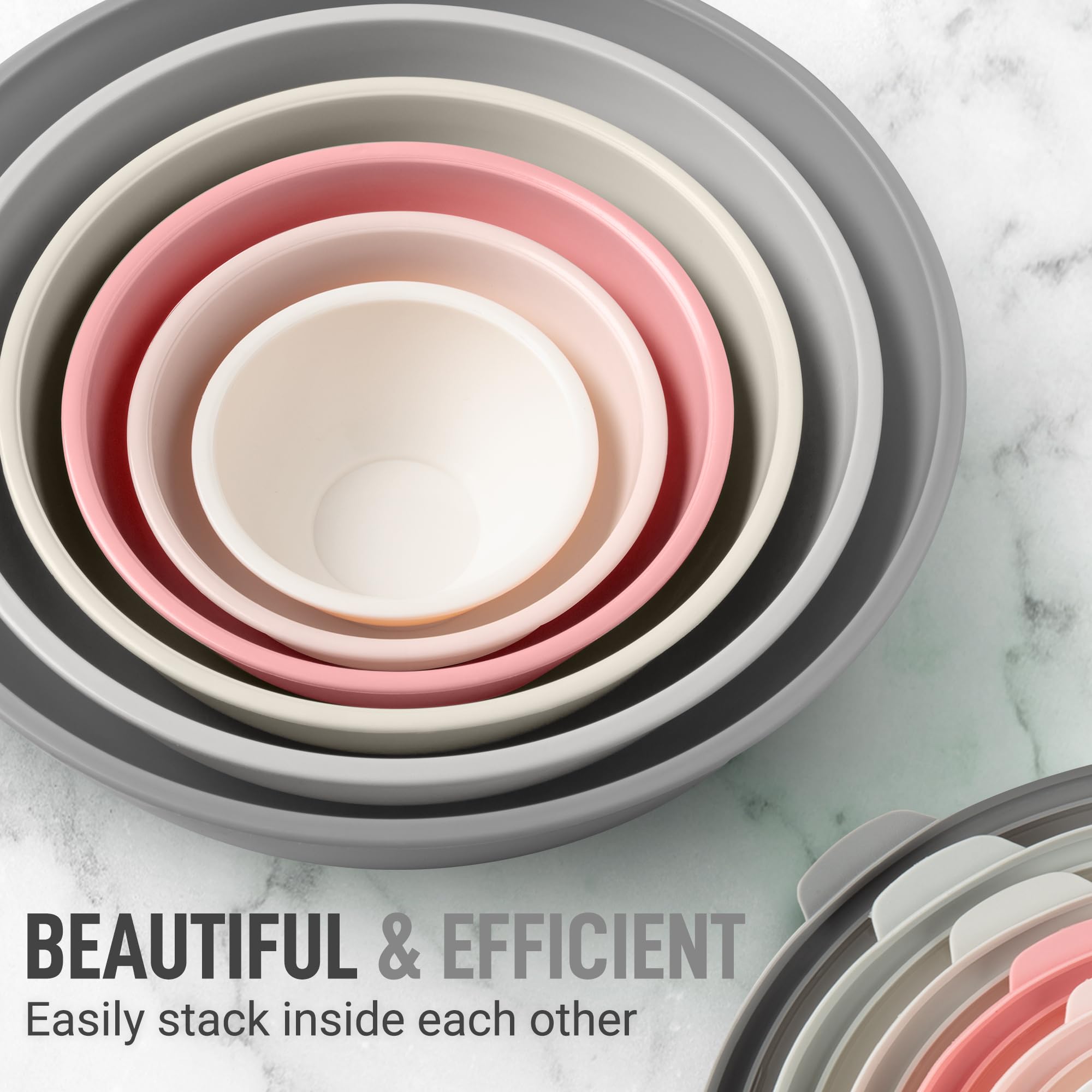 Zulay Kitchen Lot de 12 bols mélangeurs en plastique colorés avec couvercles, passent au micro-ondes et au congélateur (rose ombré)