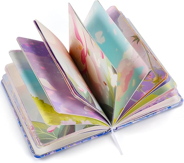 OMEYA Leather Beautiful Journal, Blank Colorful Notebooks for Women Girls Gift, Hardcover Art Sketchbook Personal Diary Writing Journal, Thick Pages -Fragrant Flowers