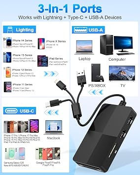 Multi SD Card Reader Adapter 8in1,USB-C + Lightning + USB-A SD/TF/MS/CF/XD Memory Stick Pro Duo Adapter,Memory Card Reader with 3X USB2.0 Ports for iPhone/Windows/Android/PC/Photography/Vlog