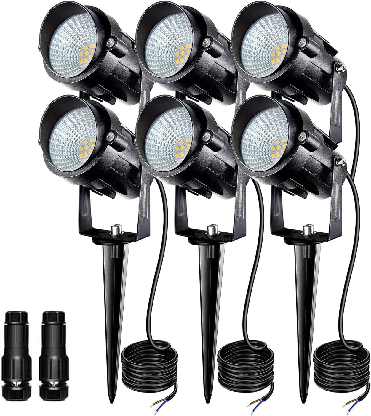 7W Low Voltage Landscape Lighting with Connectors AC/DC 12-24V IP67 Waterproof 3000K Warm White Outdoor Spotlights for Yard Pathway Garden Trees (6 Pack)