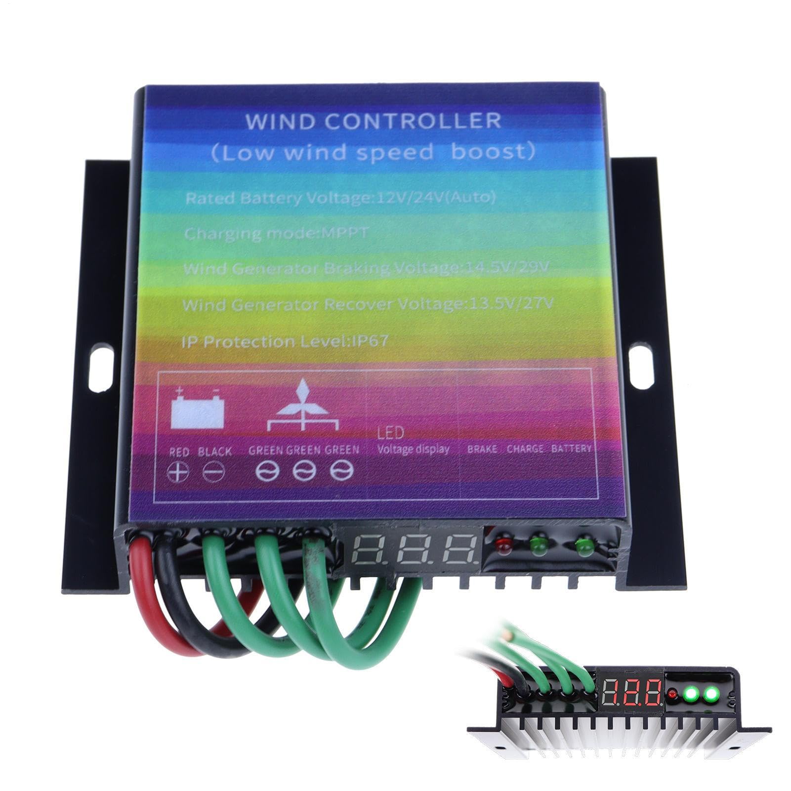 Wind Turbine Charge Controller 500W/800W – Universal DC 12V/24V Auto Switching Wind Generator Controller with LED Voltage Display, IP67 Waterproof Battery Charger Regulator for Home Power