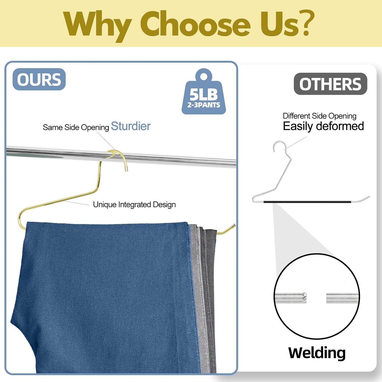 SPECILITE 30 Pack Open Ended Metal Gold Pants Hangers for Jeans, Slacks, Leggings, Towel, Scarf, Heavy Duty & Space-Saving