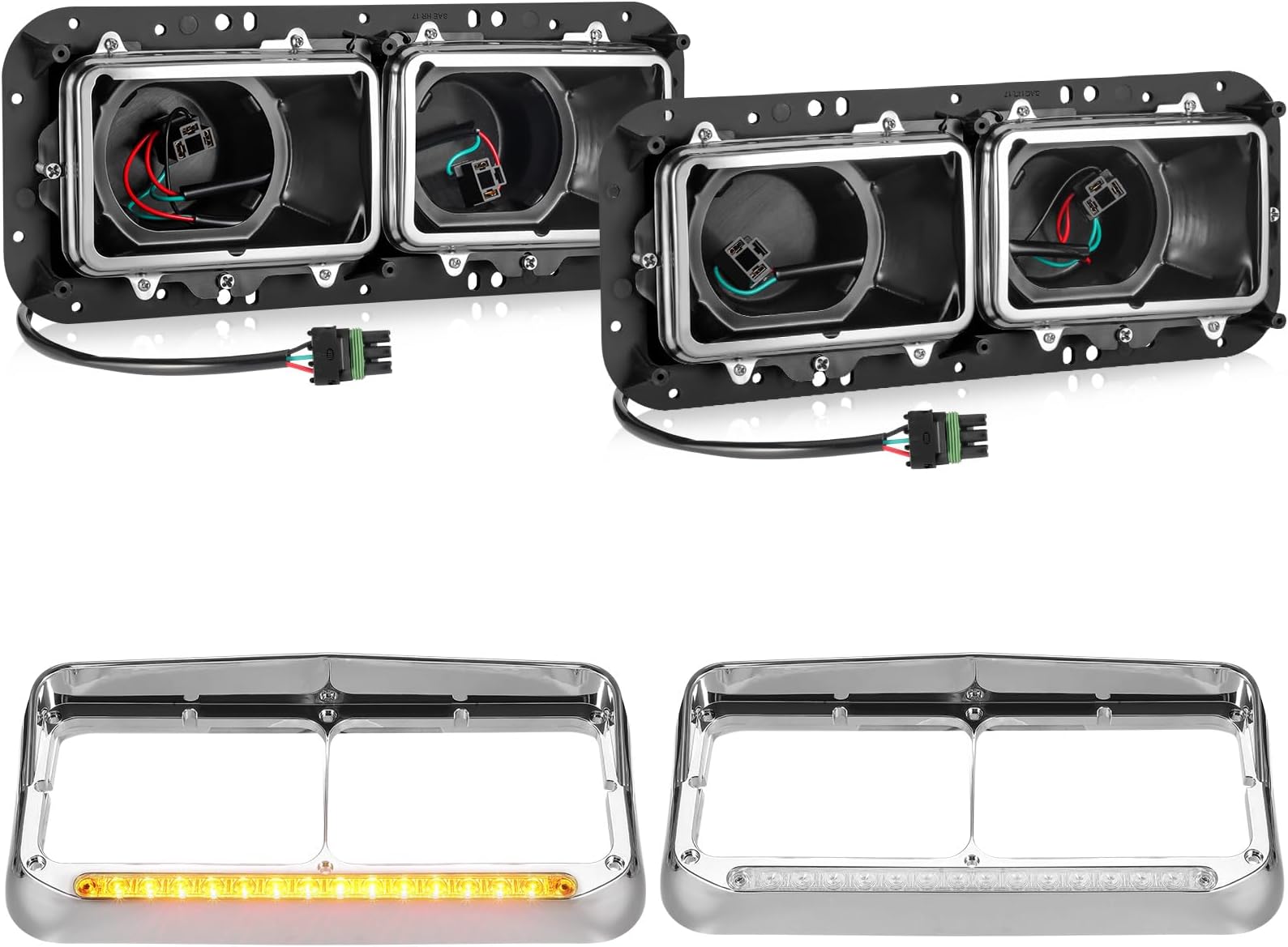 Partsam 2Pcs Triangle Amber 31 LED Headlight Turn Signal Sealed Light With 3 Wires Pigtails Front Turn Park For Peterbilt Headlights